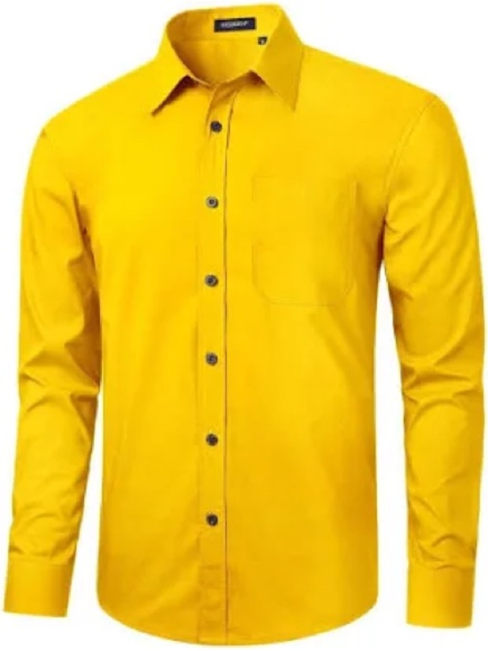 Hisdern Men's Slim-Fit Mustard Yellow Dress Shirt Size S 15.5